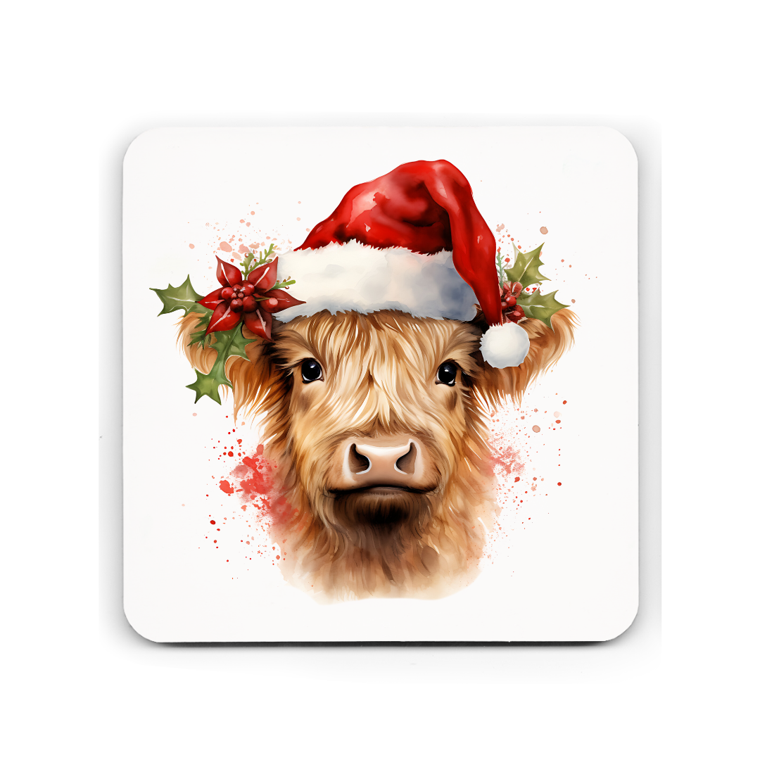 Christmas Highland Cow Cork Coaster