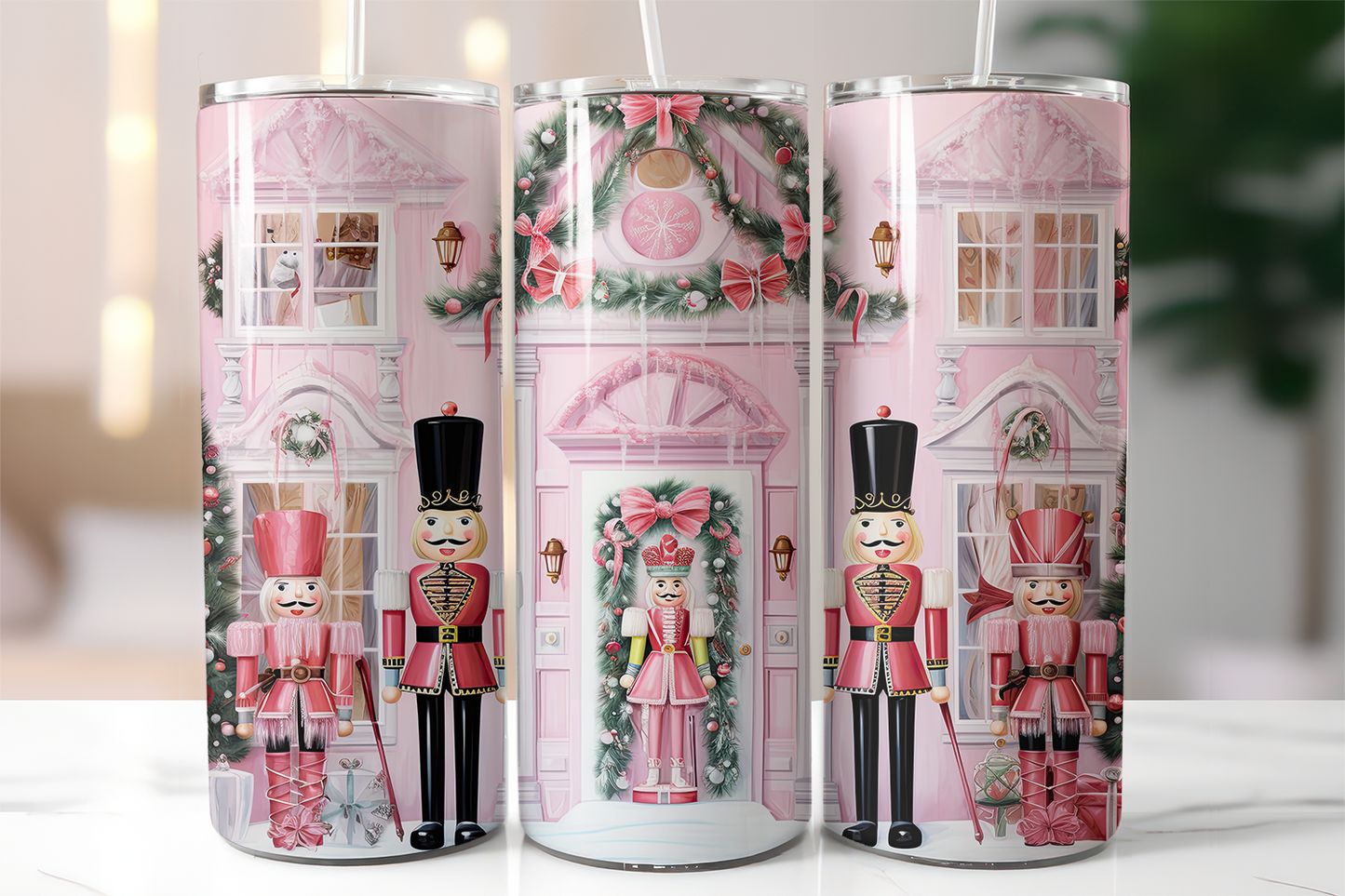 20 oz Tumbler Pink Vintage Christmas