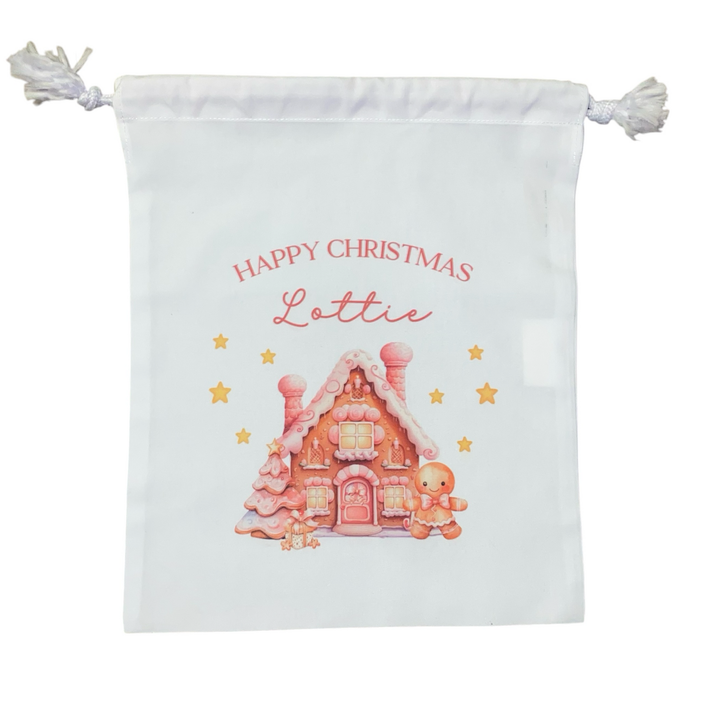 Gingerbread House, Small White Drawstring Bag