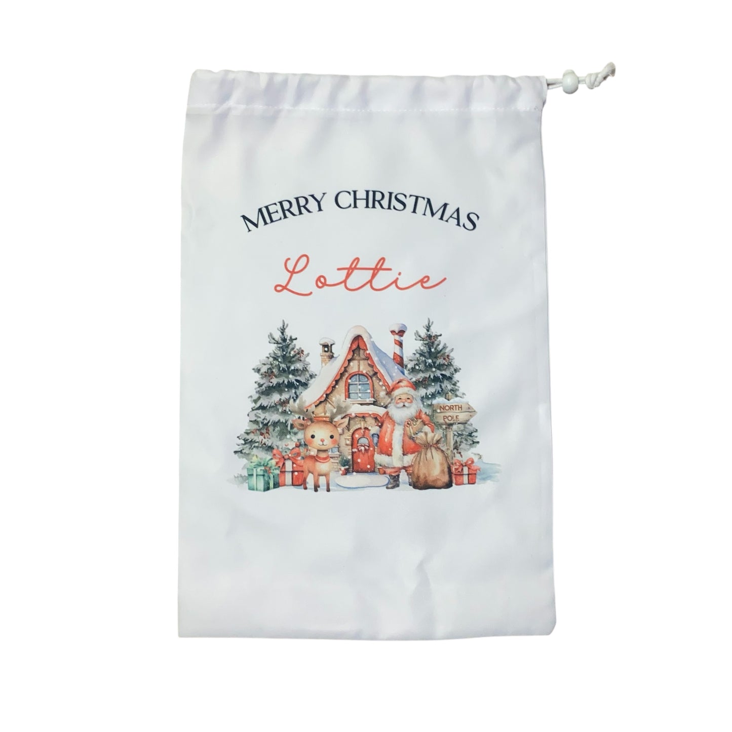 Christmas Design, Medium White Drawstring Bag