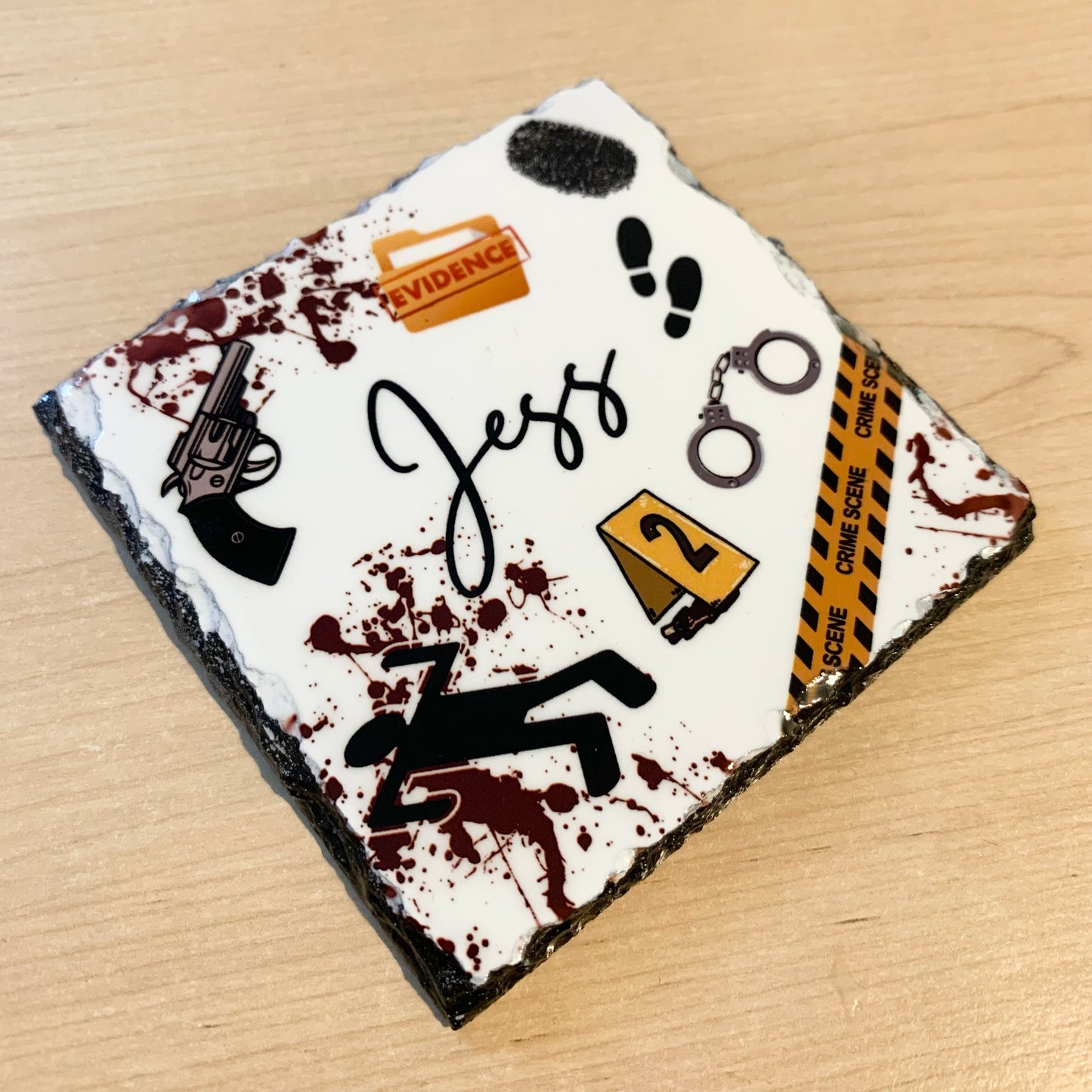 Personalised Crime Scene Slate Coaster, Criminology Teacher Gift, Police Officer