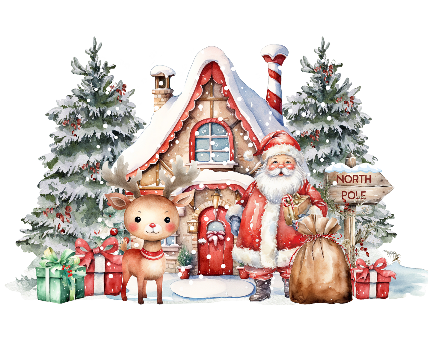 Christmas Design, Medium White Drawstring Bag