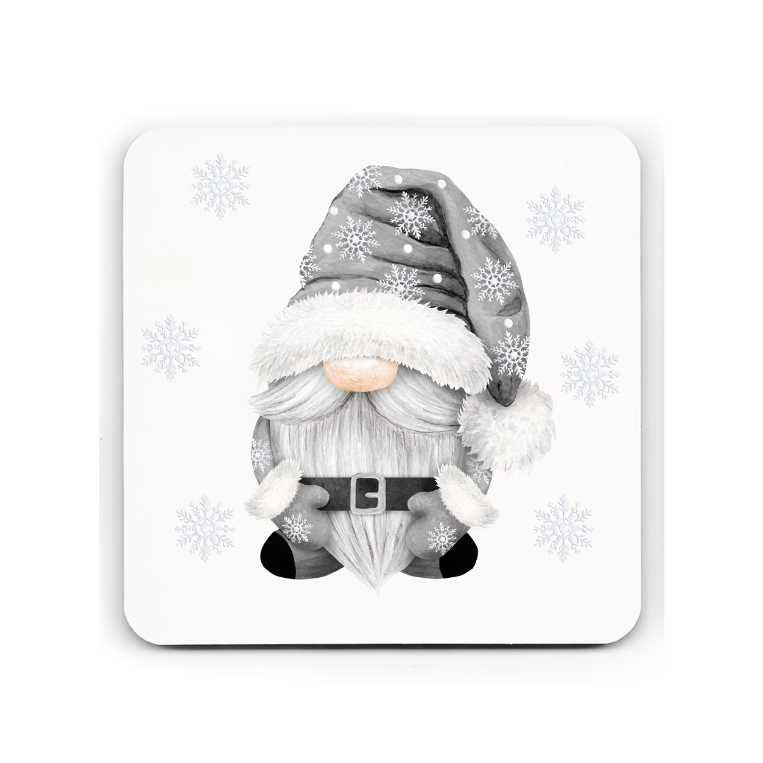 Grey Moustache Gonk/Gnome Christmas Cork Coaster