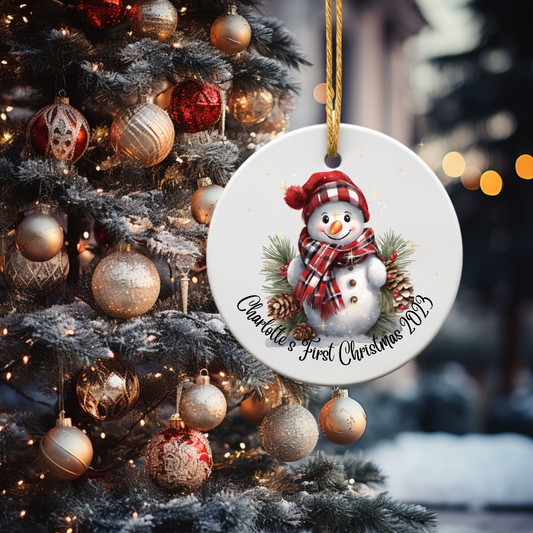 Personalised First Christmas Decoration, Snowman Keepsake