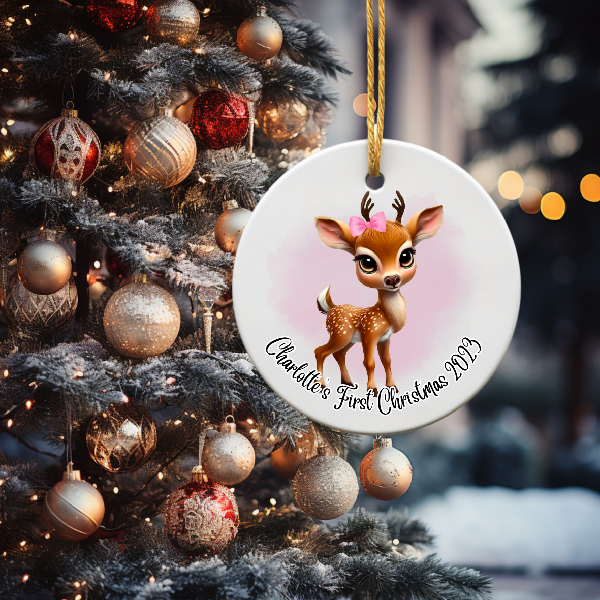 Personalised First Christmas Decoration, Girl Reindeer Keepsake