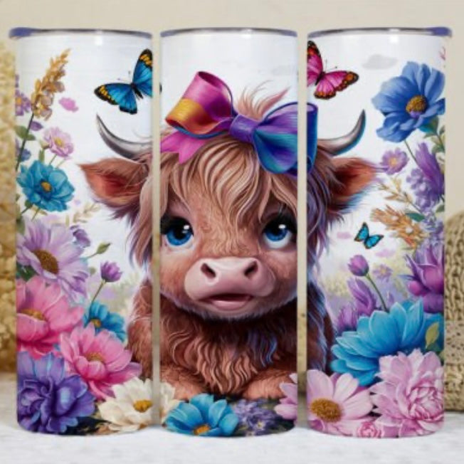 Highland Cow, Tumbler, Rainbow Design