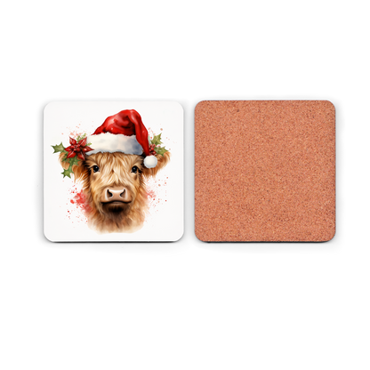 Christmas Highland Cow  Cork Coaster