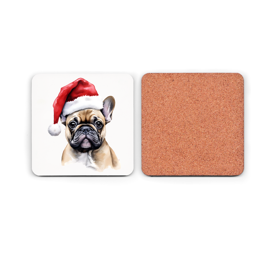 Christmas French Bulldog Cork Coaster