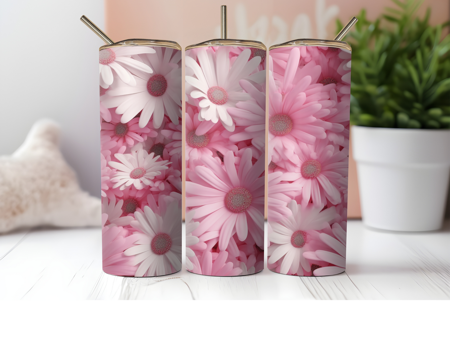 20 oz 3D Pink Daisy Tumbler