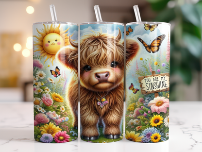 Highland Cow, Sunshine Design, 20oz Tumbler, 600ml, Stainless Steel, Metal Straw, Insulated, BPA-FREE