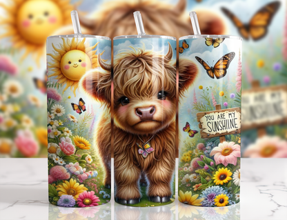 Highland Cow, Sunshine Design, 20oz Tumbler, 600ml, Stainless Steel, Metal Straw, Insulated, BPA-FREE