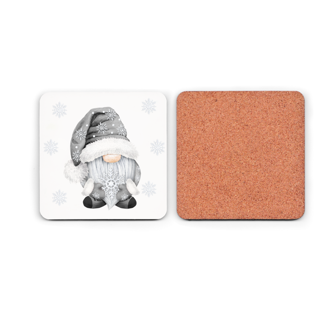 Grey Bearded Gonk/Gnome Christmas Cork Coaster