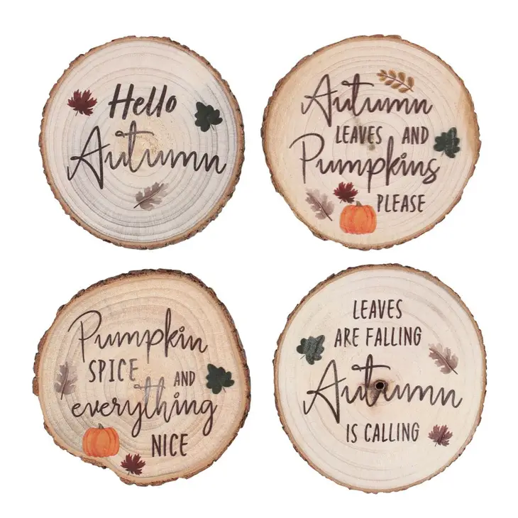 Hello Autumn Wood Slice Coaster Set For Fall