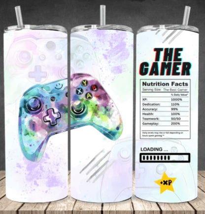 The Gamer, 20oz Tumbler, 600ml, Stainless Steel, Metal Straw, Insulated, BPA-FREE