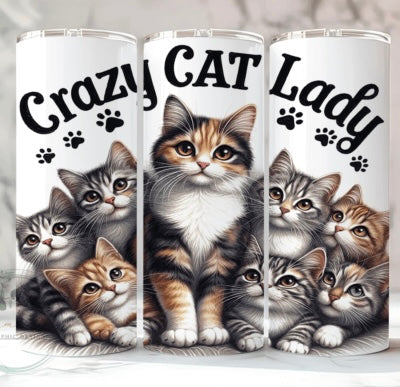 Crazy Cat Lady, 20oz Tumbler, 600ml, Stainless Steel, Metal Straw, Insulated, BPA-FREE