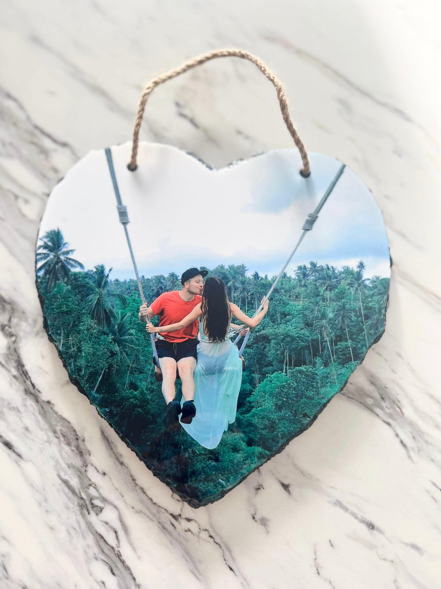 Hanging Heart Photo Slate, Any Photo 19cm