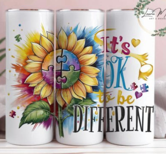 Sunflower Autism, 20oz Tumbler, 600ml, Stainless Steel, Metal Straw, Insulated, BPA-FREE