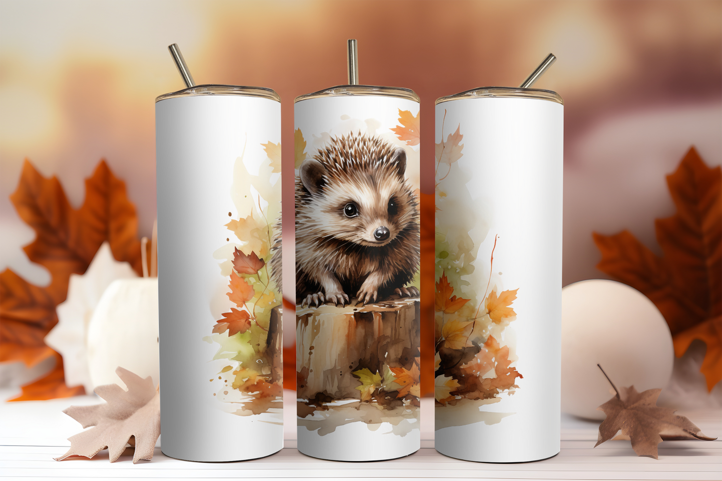 Autumn Hedgehog, 20oz Tumbler, 600ml, Stainless Steel, Metal Straw, Insulated, BPA-FREE