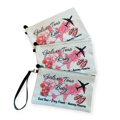 Personalised Girls on Tour Travel Pouch and Tag