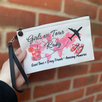 Personalised Girls on Tour Travel Pouch and Tag