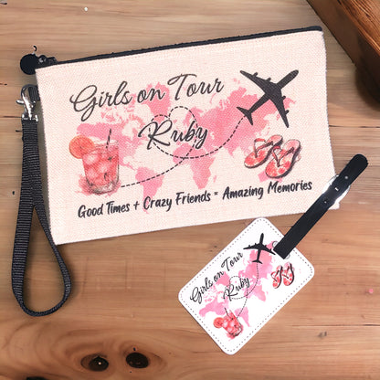 Personalised Girls on Tour Travel Pouch and Tag