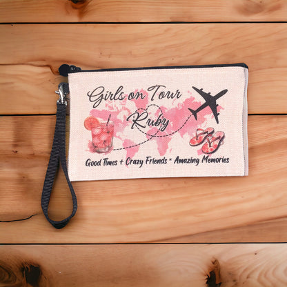 Personalised Girls on Tour Travel Pouch and Tag