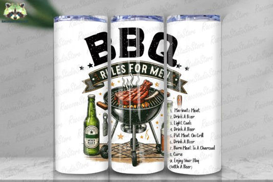 BBQ Rules for Men, 20oz Tumbler, 600ml, Stainless Steel, Metal Straw, Insulated, BPA-FREE