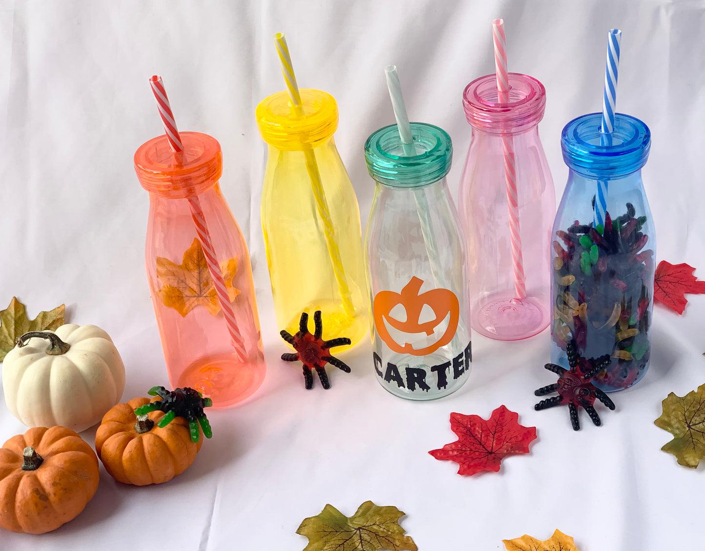 Halloween Plastic Milk Bottle and Straw