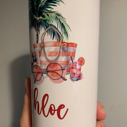 Personalised Holiday 20oz Drinks Tumbler, Pink Version