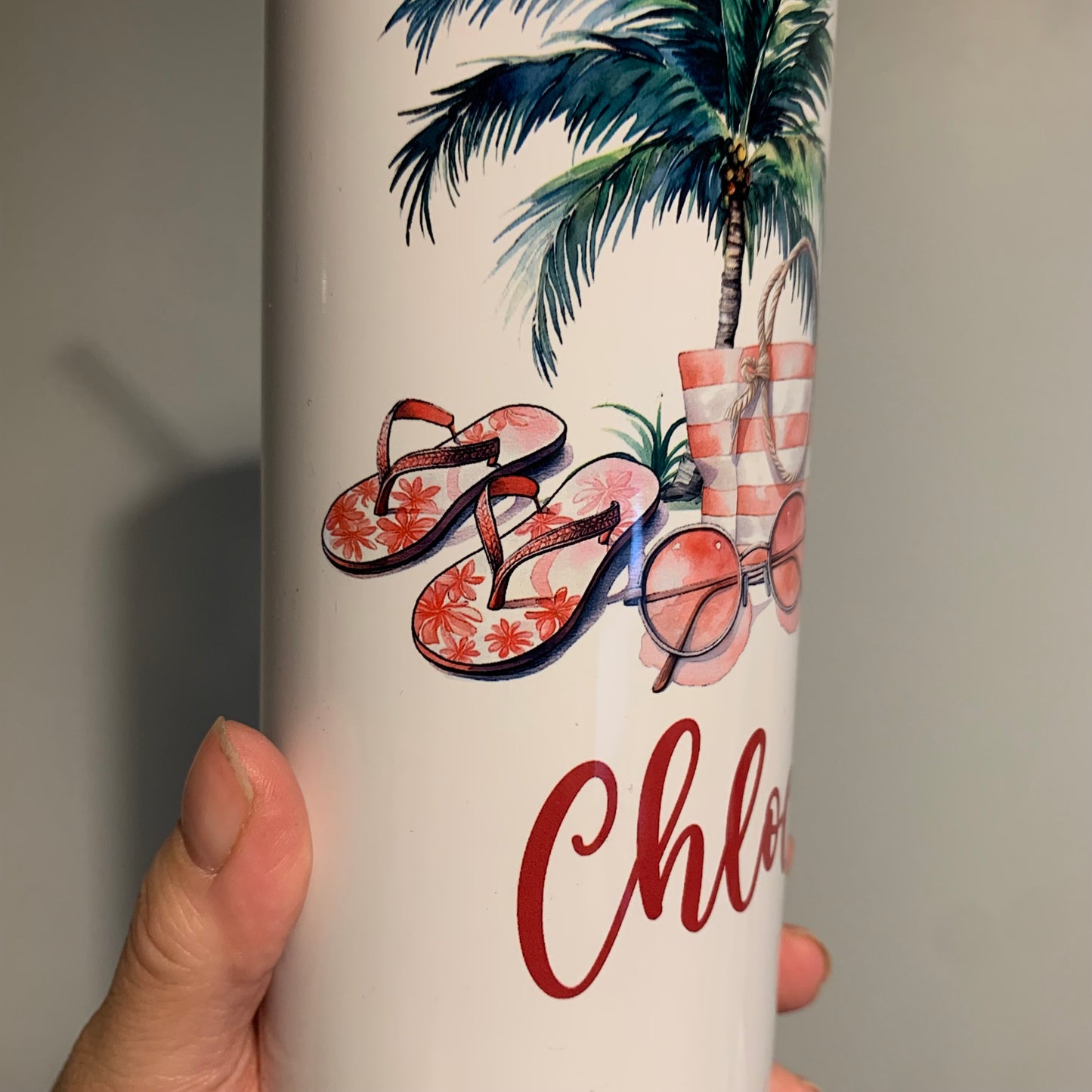 Personalised Holiday 20oz Drinks Tumbler, Pink Version