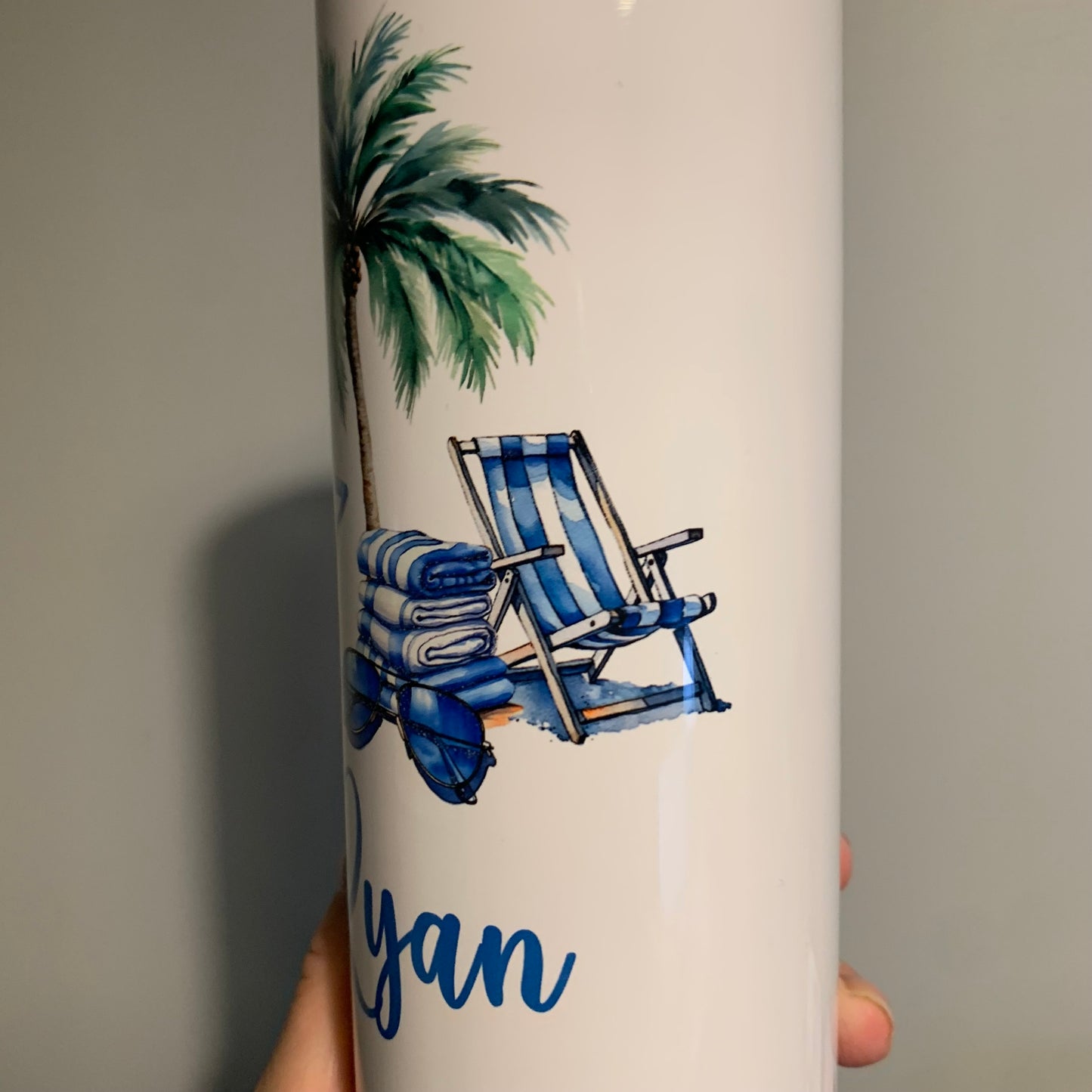 Personalised Holiday 20oz Drinks Tumbler, Blue Version