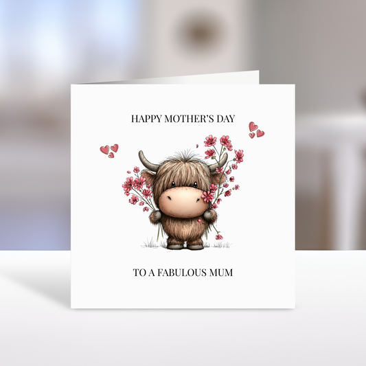 Happy Mother's Day Card, Highland Cow