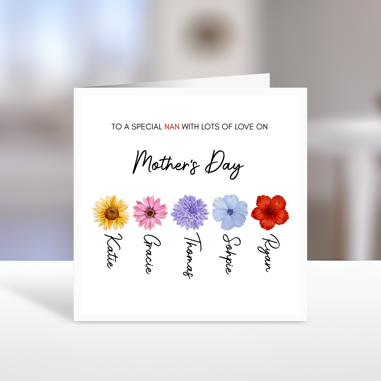 Happy Mother's Day Card, Individual Flowers, Personalised
