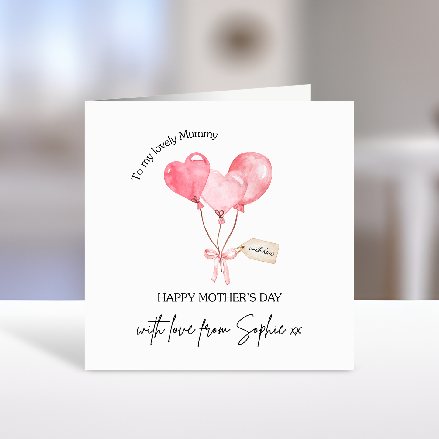 Happy Mother's Day Card, Heart Balloons