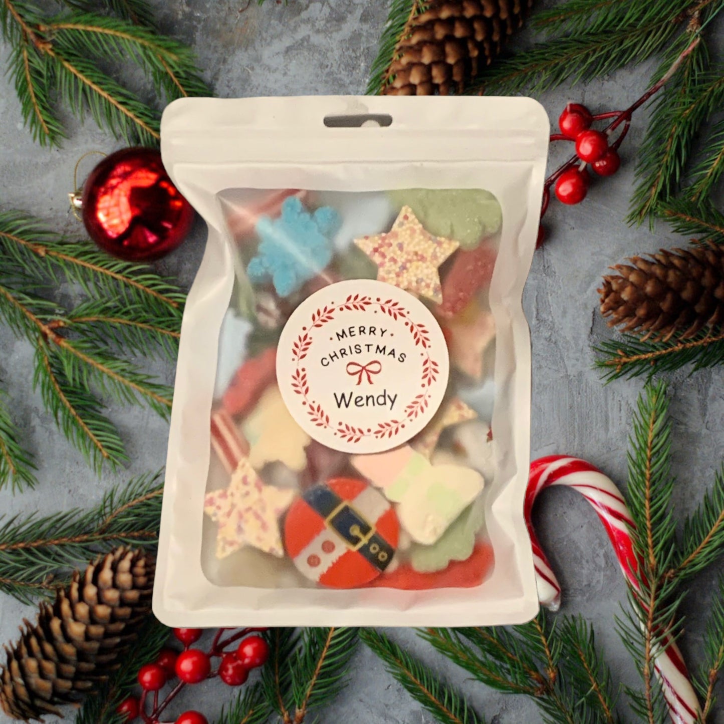 Personalised Christmas Sweet Mix, Treat Pouch, Christmas Eve Box fillers, Stocking Fillers - Merry Christmas