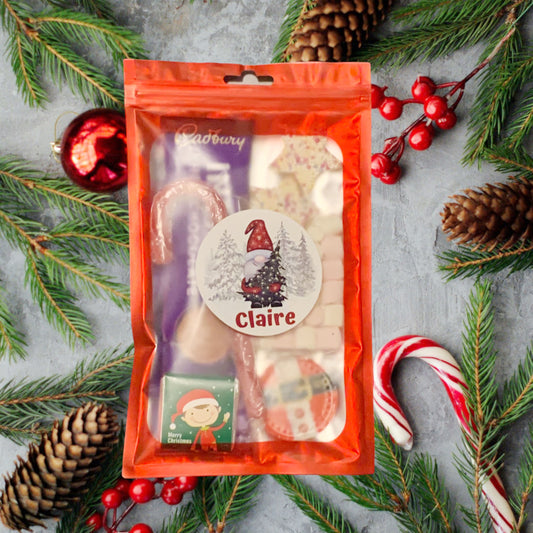 Personalised Christmas Hot Chocolate Treat Pouch, Christmas Eve Box fillers, Stocking Fillers - Girl Gonk  Design