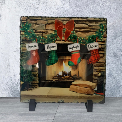 Christmas Stocking & Fireplace Slate 19 x 19cm