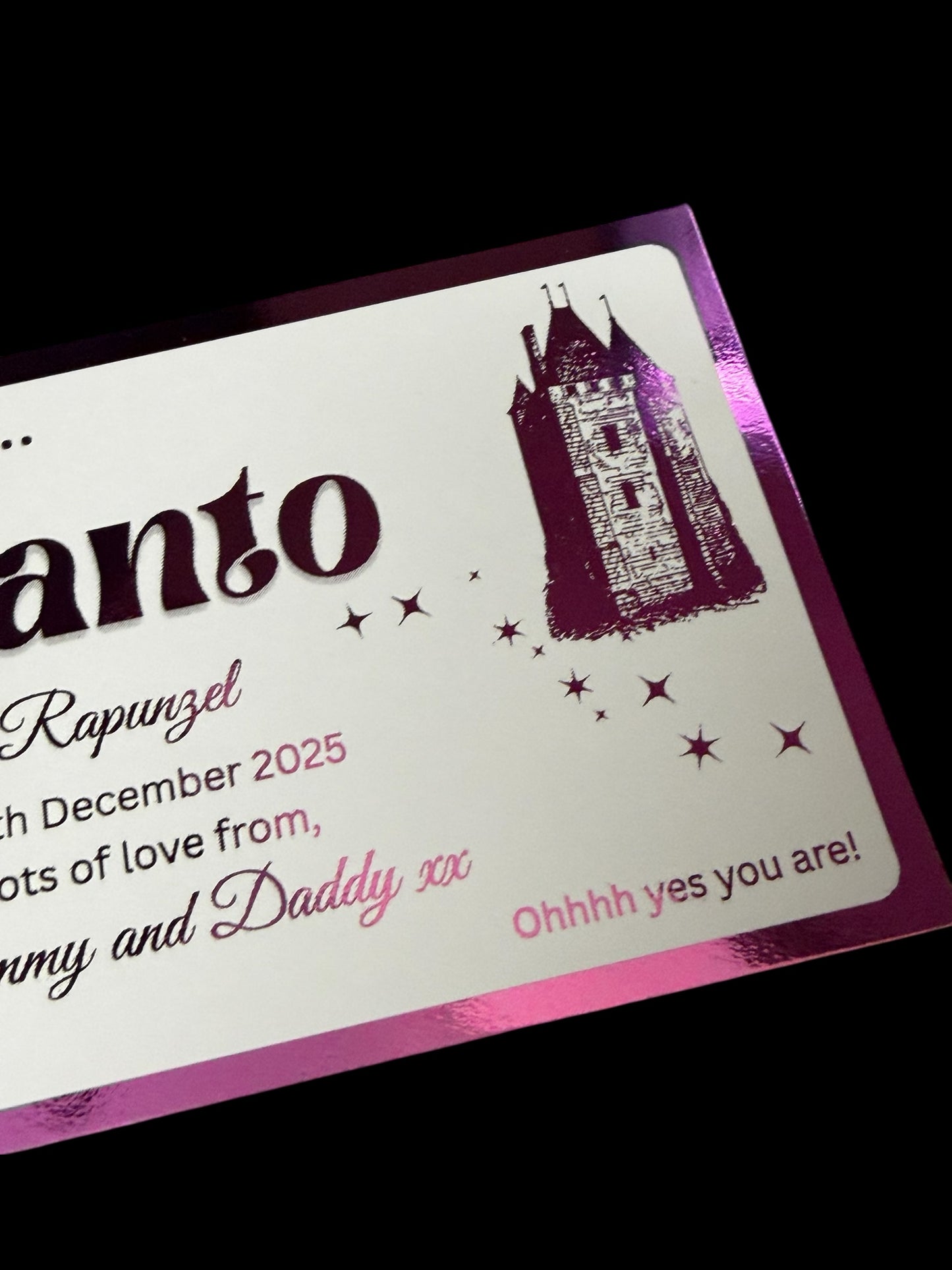Foiled 'Rapunzel' Panto Ticket:  Christmas gift, Theatre trip, Foil ticket, Surprise reveal