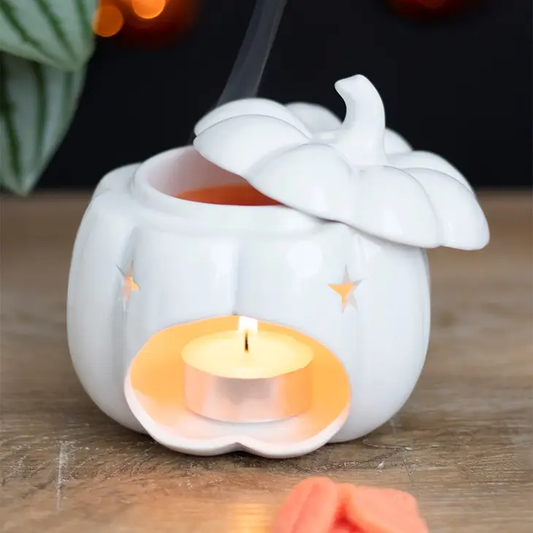 White Fall Pumpkin Halloween Oil Burner and Wax Warmer