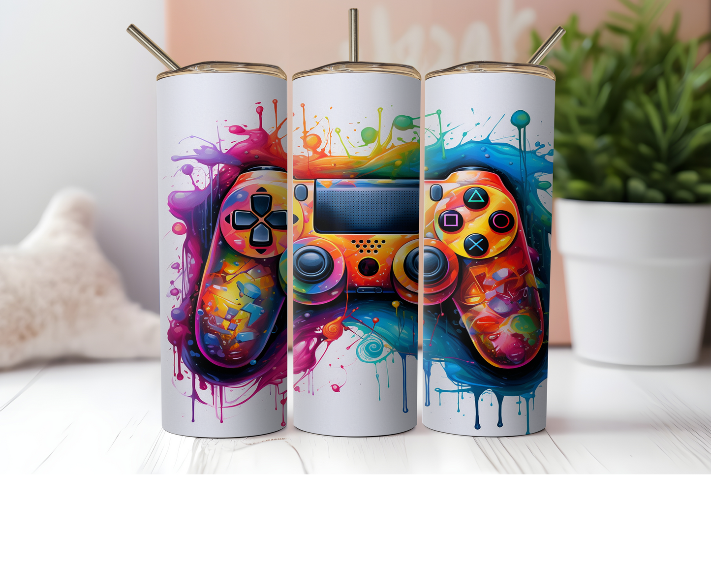 20 oz White Gamer Tumbler - PS4