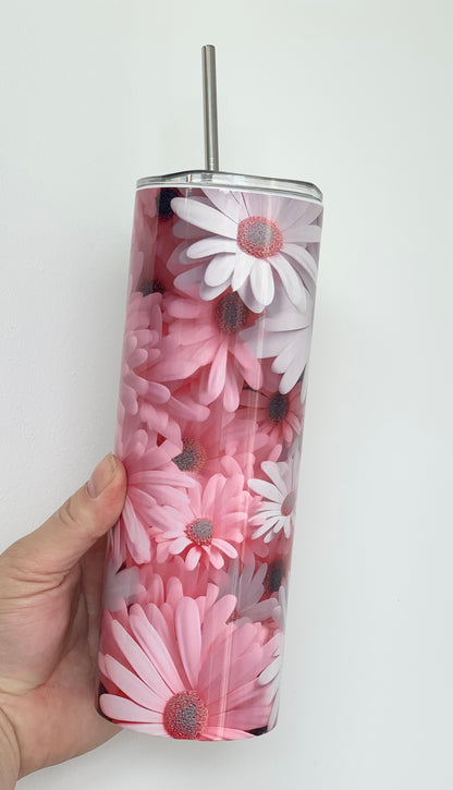 20 oz 3D Pink Daisy Tumbler