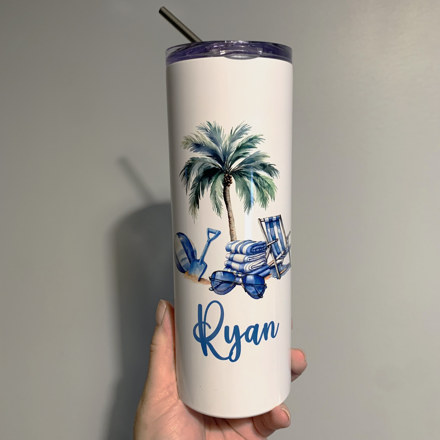 Personalised Holiday 20oz Drinks Tumbler, Blue Version