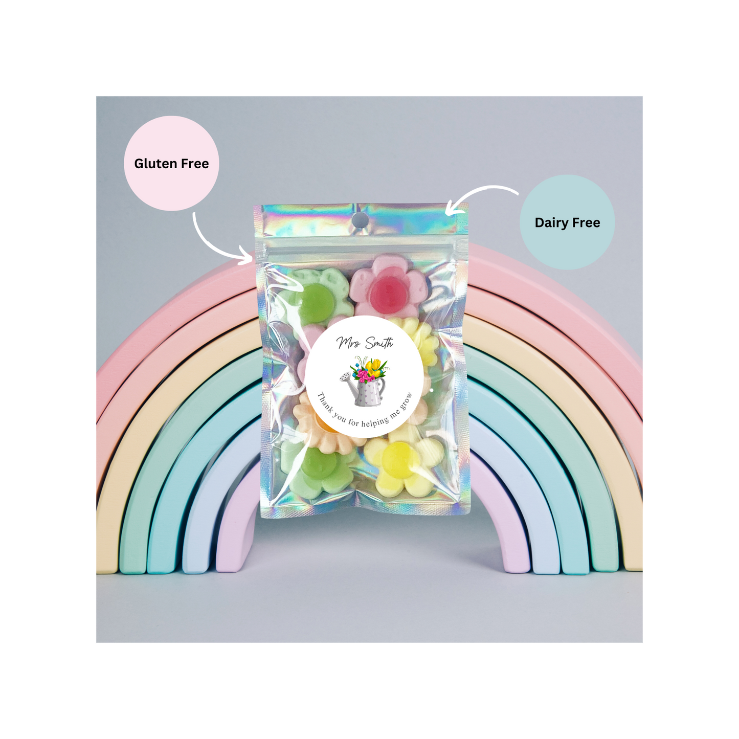 Personalised Thank you for helping me grow treat pouch WATERING CAN/HOLOGRAPHIC