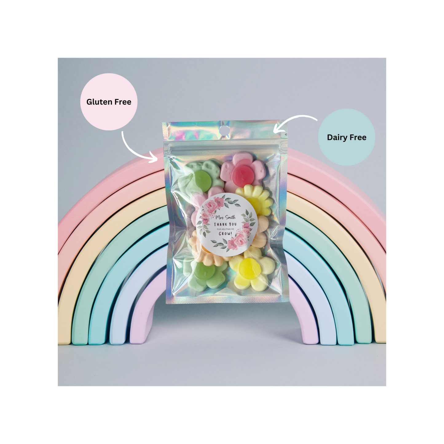 Personalised Thank you for helping me grow treat pouch FLOWER/HOLOGRAPHIC