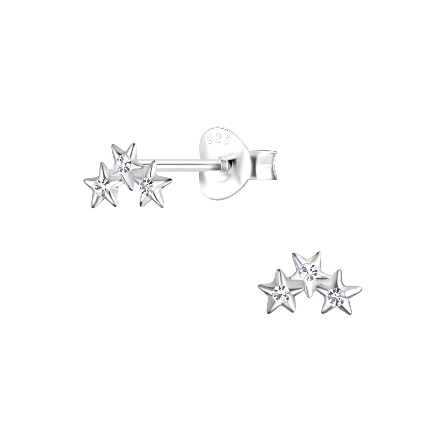 Stirling Silver Triple Star Ear Studs