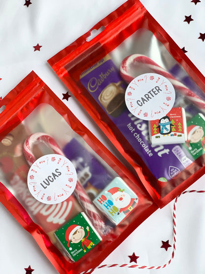 Personalised Christmas hot chocolate and treat pouches