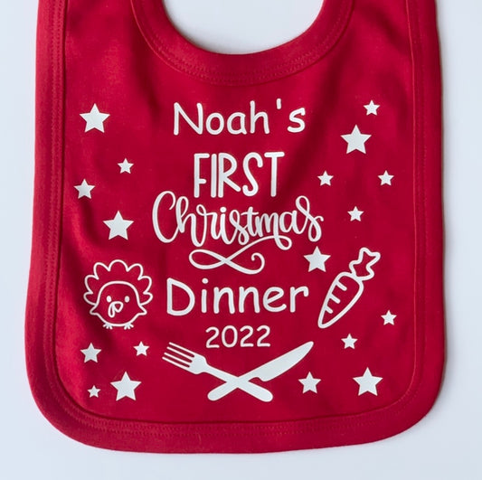 Personalised First Christmas Dinner Bib 2023