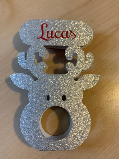 Silver | Personalised Standing Reindeer Chocolate holder